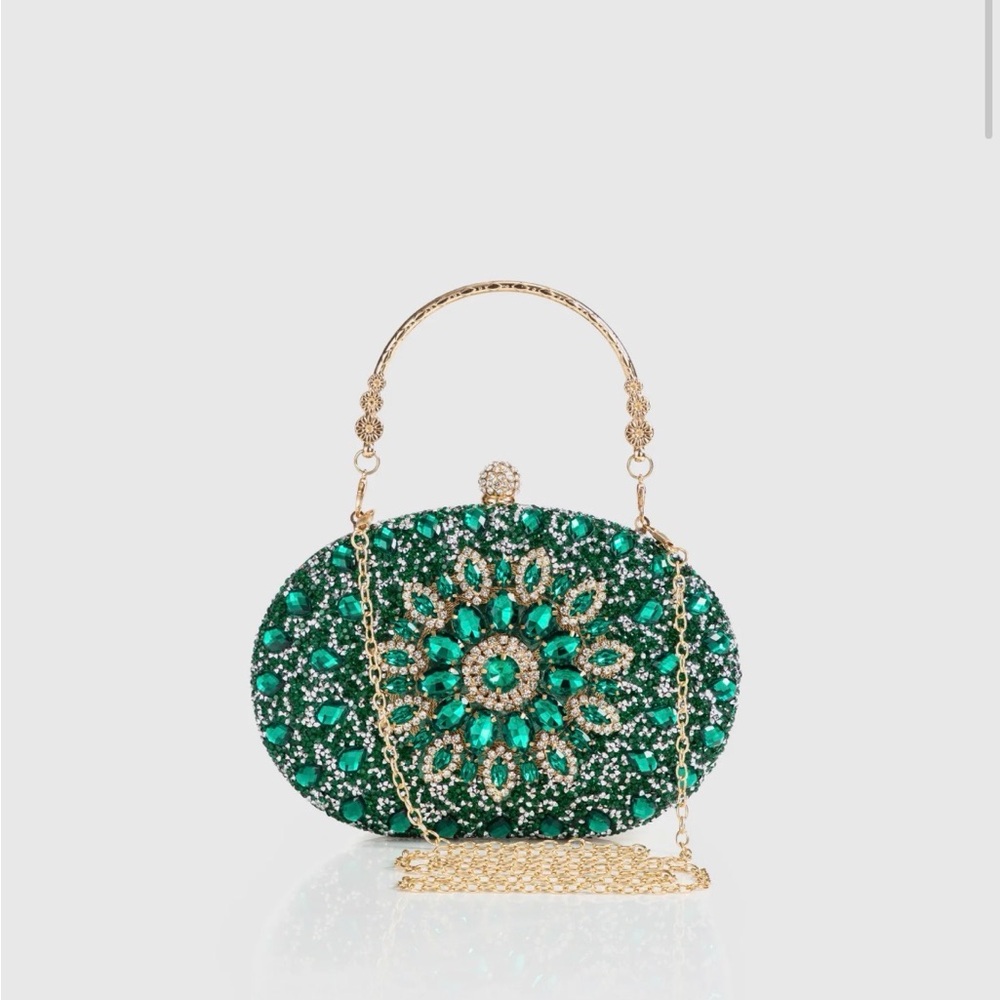 Elegant Green and Gold Clutch Bag